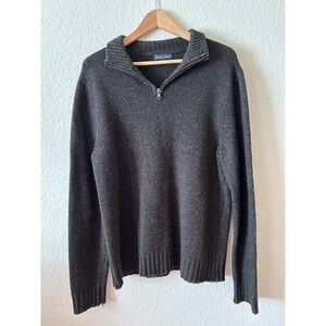 Garrett Scott Wool Sweater Brown 1/4 Zip Elbow Patches Old Money Preppy Size L